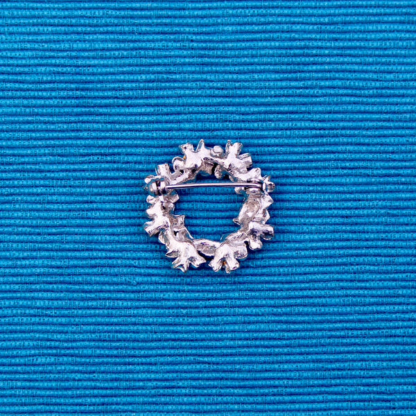 Silver Rhinestone Wreath Brooch