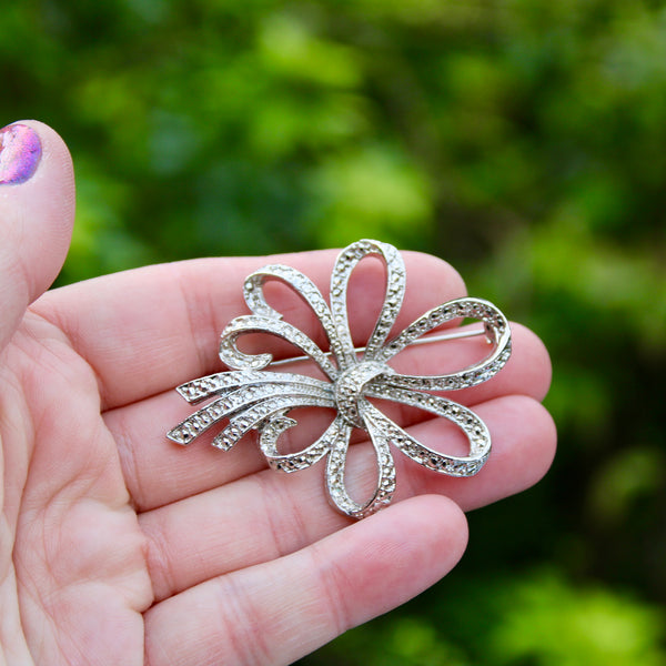 Marcasite Ribbon Brooch