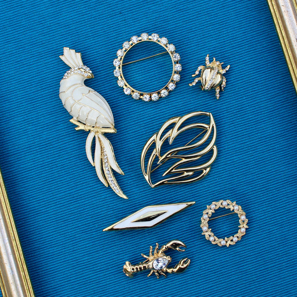 Cream Enamel Diamond Brooch