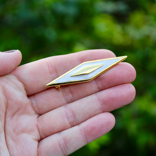 Cream Enamel Diamond Brooch