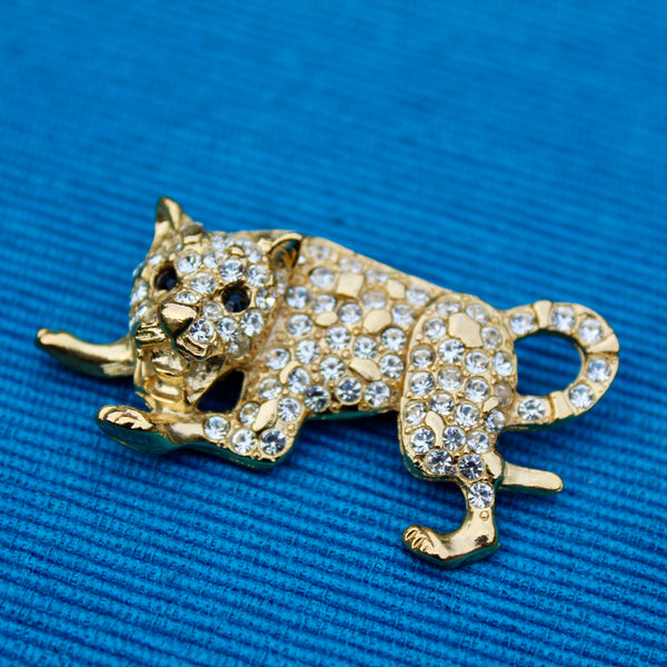 Rhinestone Leopard Brooch