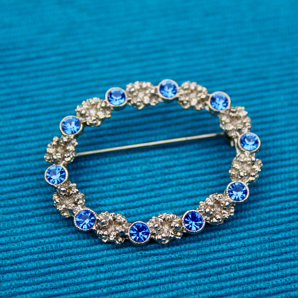 Silver Blue Wreath Brooch