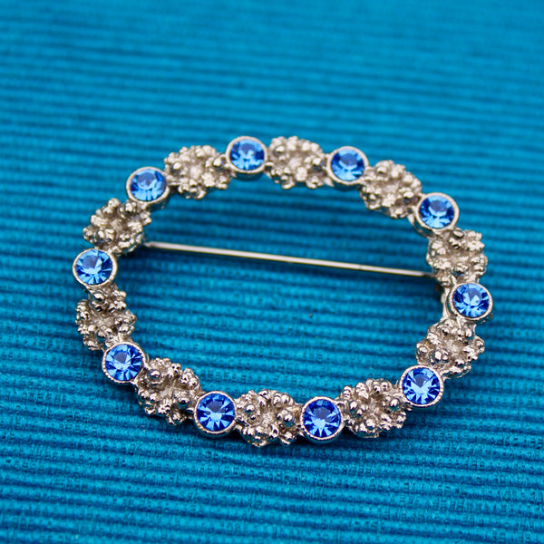 Silver Blue Wreath Brooch