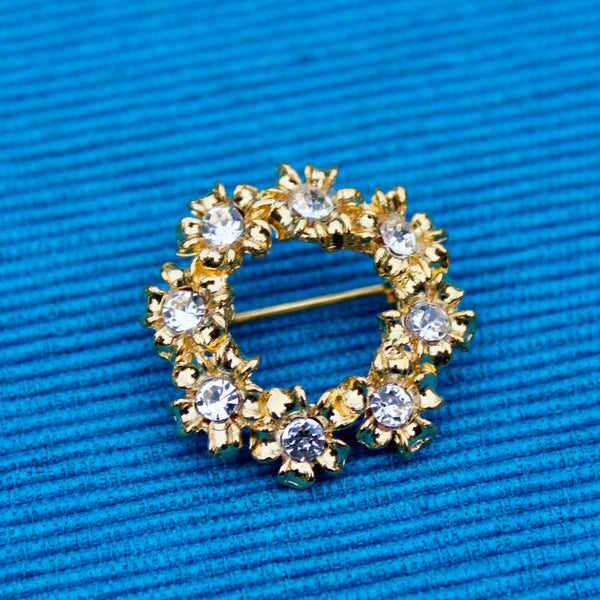 Clear Rhinestone Wreath Brooch