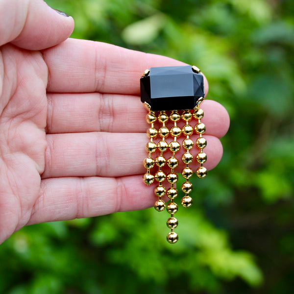 80s Deco in Black Brooch