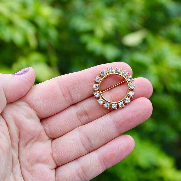 Small Rhinestone Disc Brooch