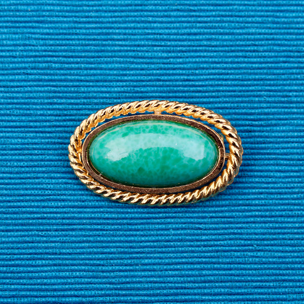 Faux Jade Oval Brooch