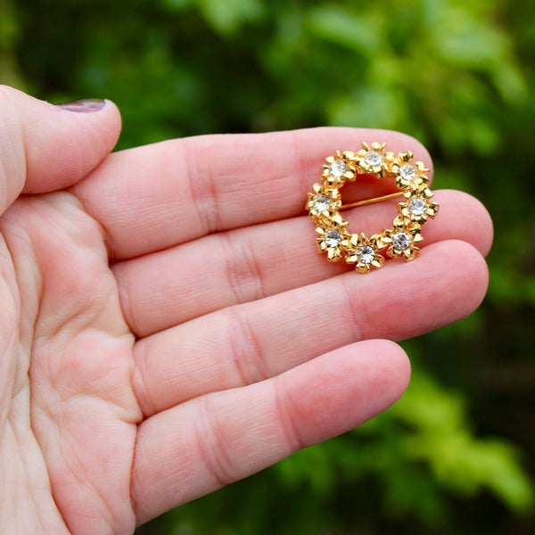 Clear Rhinestone Wreath Brooch