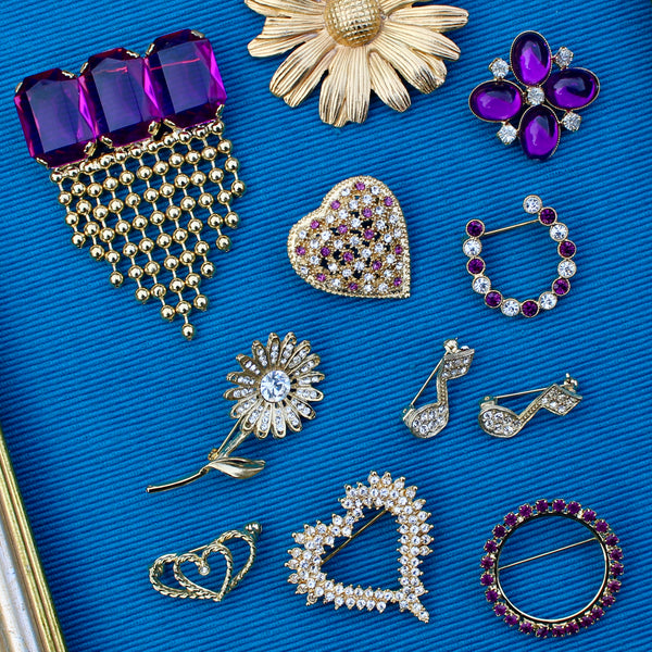 Rhinestone Heart Purple Gold