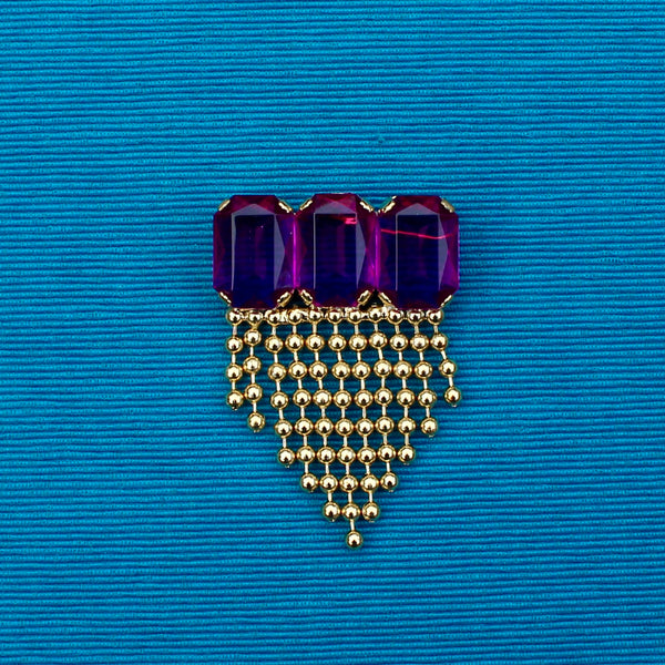 80s Deco Brooch in Purple with Chains