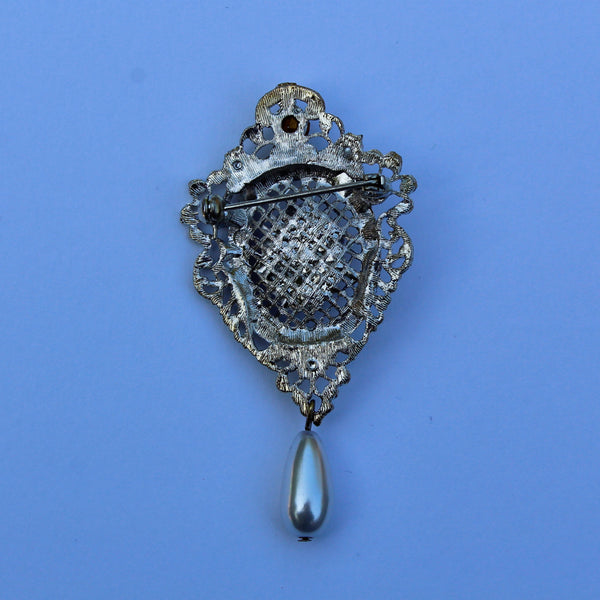 Purple Silver and Pearl Regency Drop Brooch