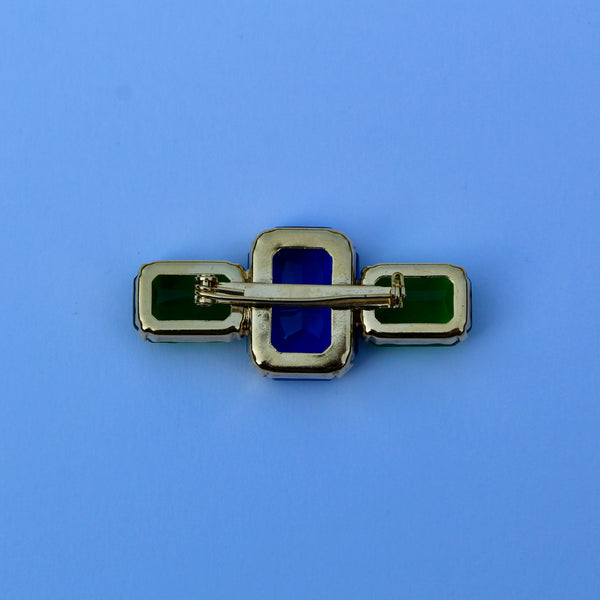 80s Deco Trio Blue and Green Brooch