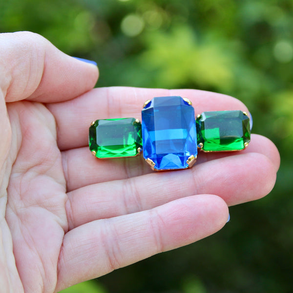80s Deco Trio Blue and Green Brooch