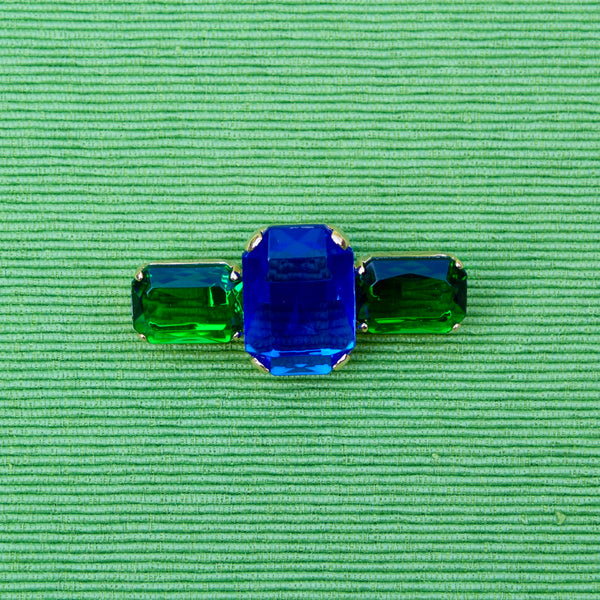80s Deco Trio Blue and Green Brooch