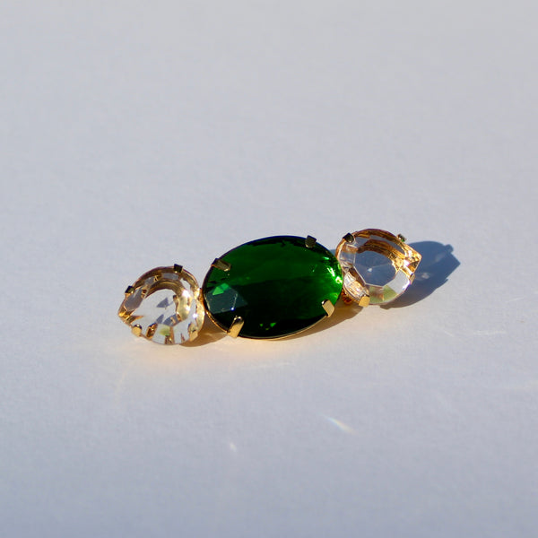 80s Deco Green and Clear Trio Brooch