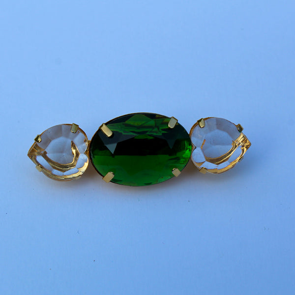 80s Deco Green and Clear Trio Brooch