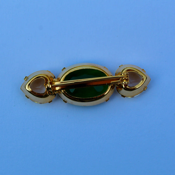 80s Deco Green and Clear Trio Brooch