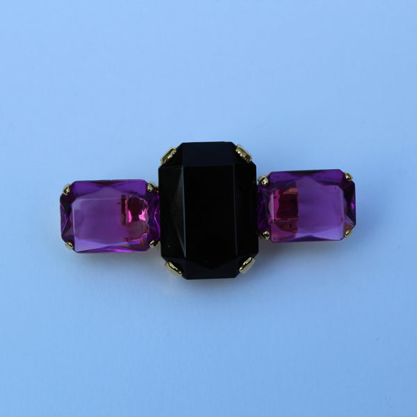 80s Deco Black and Purple Brooch