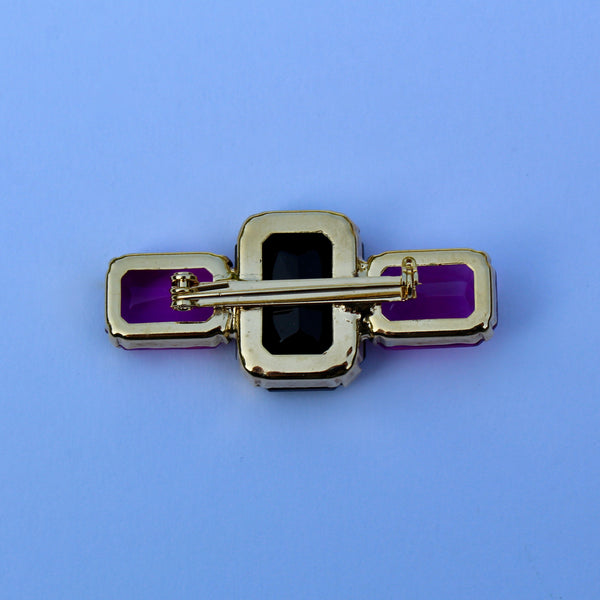80s Deco Black and Purple Brooch