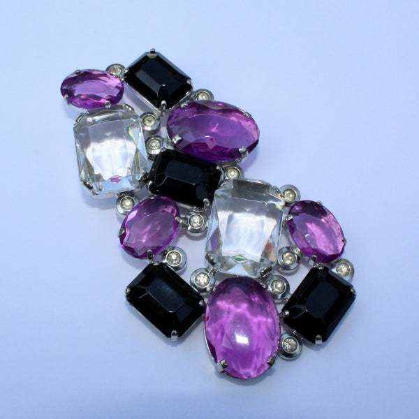 80s Deco Clear and Purple Brooch