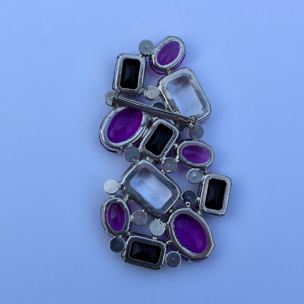80s Deco Clear and Purple Brooch