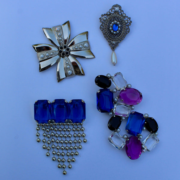 80s Deco Blue and Purple Brooch