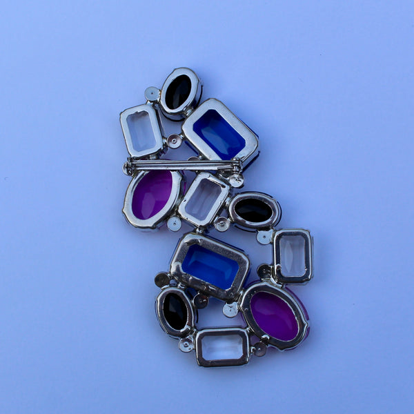 80s Deco Blue and Purple Brooch