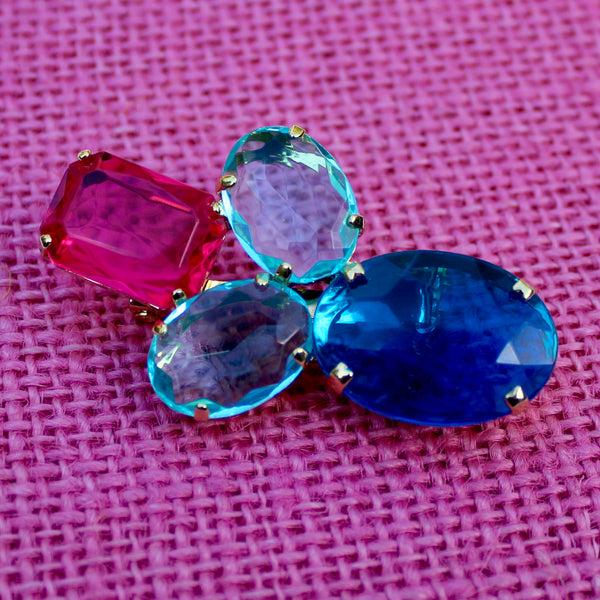 80s Deco Fuchsia Blue and Aqua Brooch