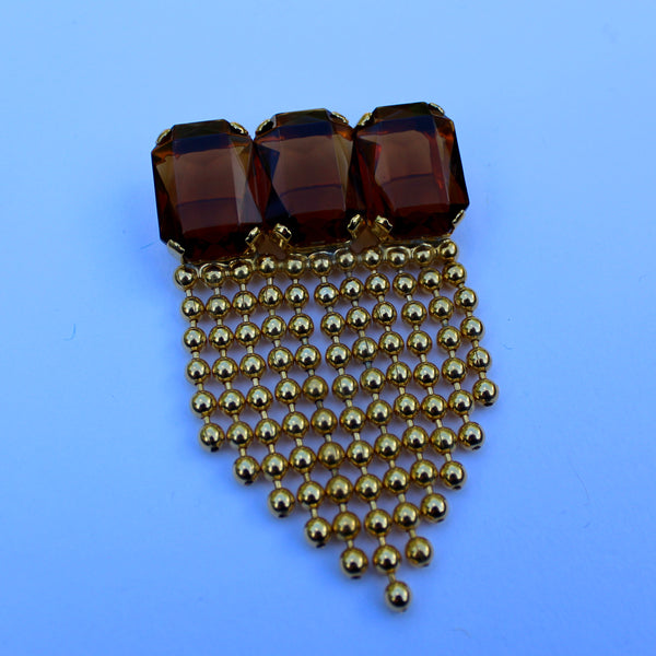 80s Deco Topaz Brooch with Chains