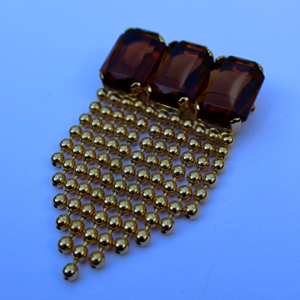 80s Deco Topaz Brooch with Chains