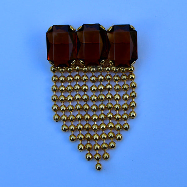 80s Deco Topaz Brooch with Chains