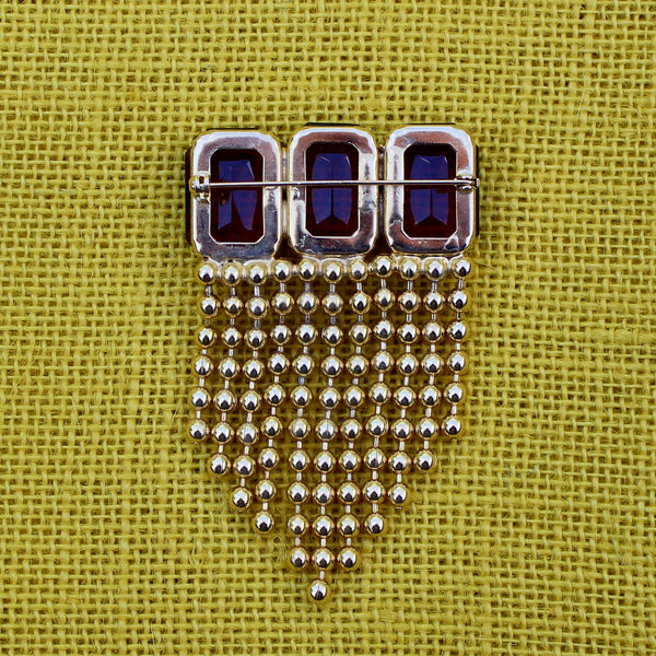 80s Deco Topaz Brooch with Chains