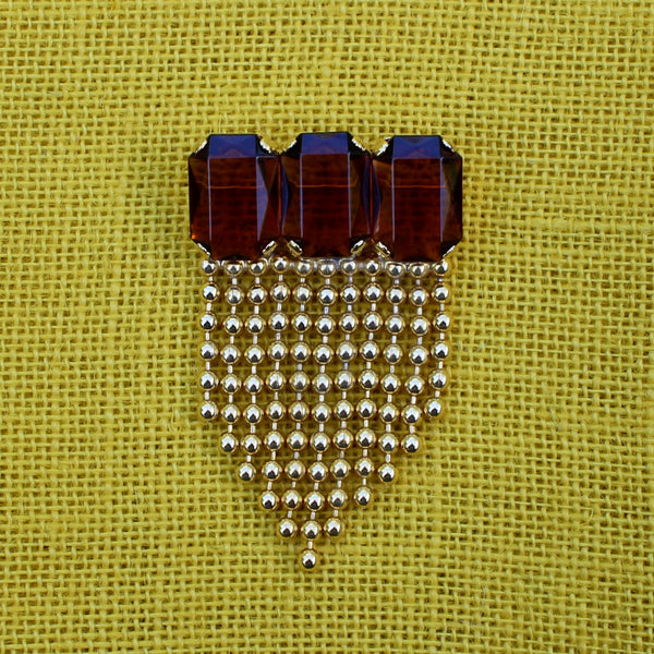 80s Deco Topaz Brooch with Chains