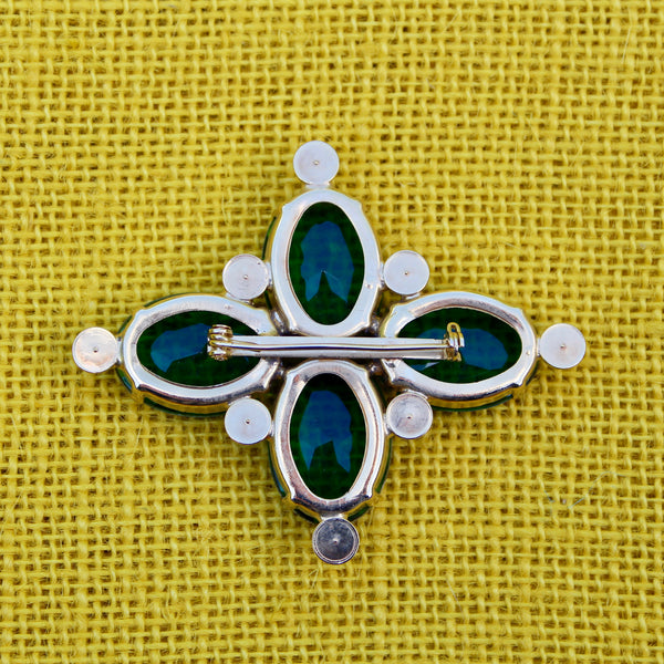 80s Deco Quattro Blue Brooch