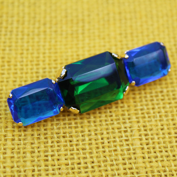 80s Deco Green and Blue Duo Brooch