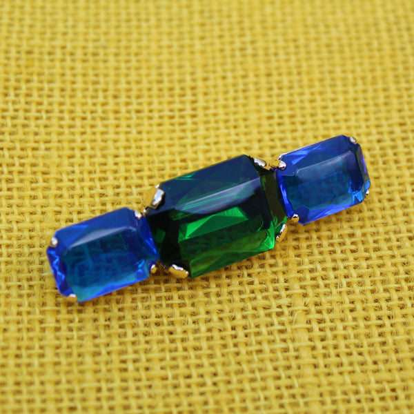 80s Deco Green and Blue Duo Brooch