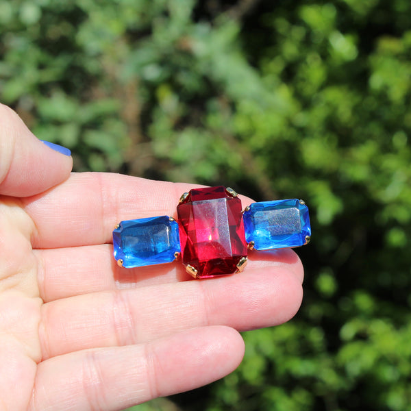80s Deco Red and Blue Duo Brooch