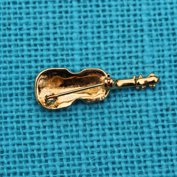 Rhinestone Violin Brooch