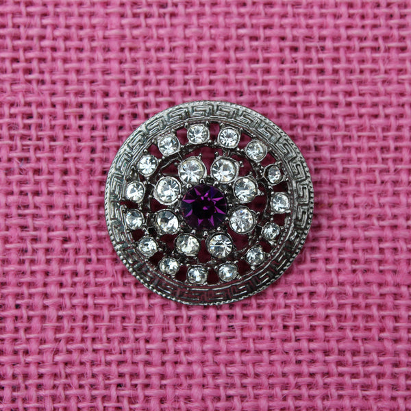 Purple Disc Silver Brooch