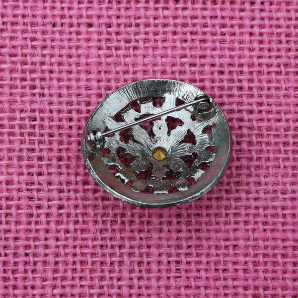 Purple Disc Silver Brooch
