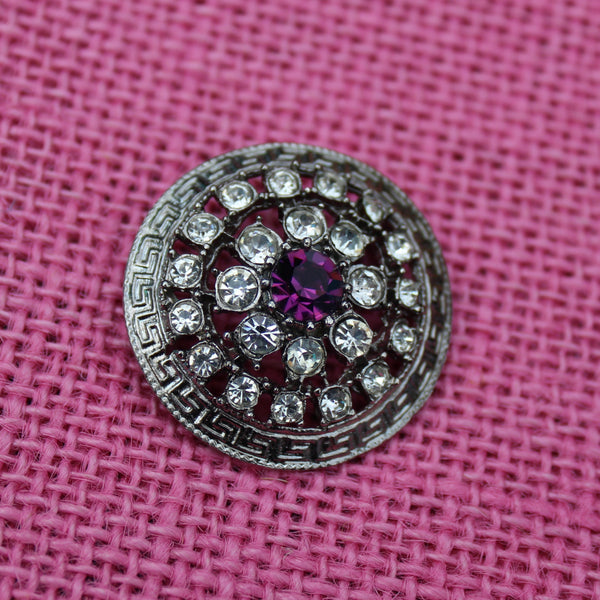 Purple Disc Silver Brooch