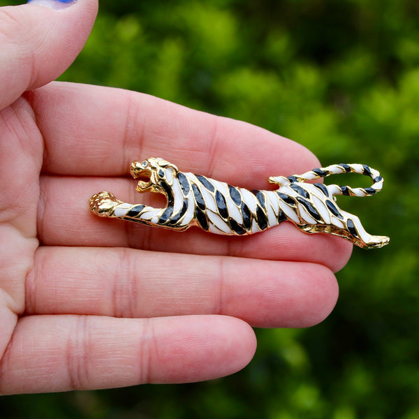 Running White Tiger Brooch
