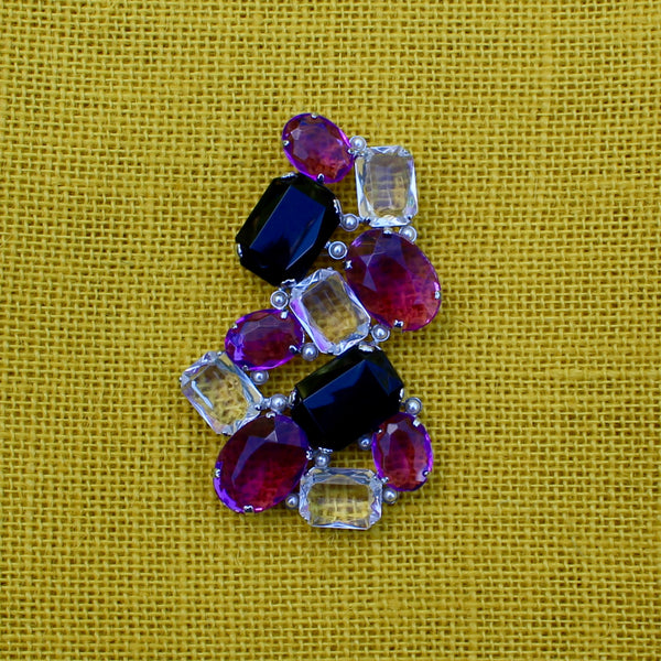 80s Deco Black and Purple Silver Brooch