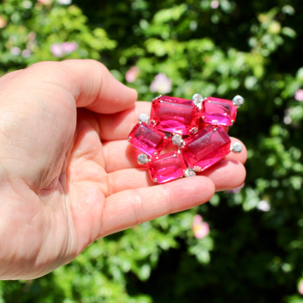 80s Deco Candy Pink Jewels Brooch