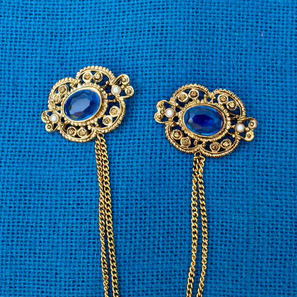 Gold Floral Doublet Brooch Blue