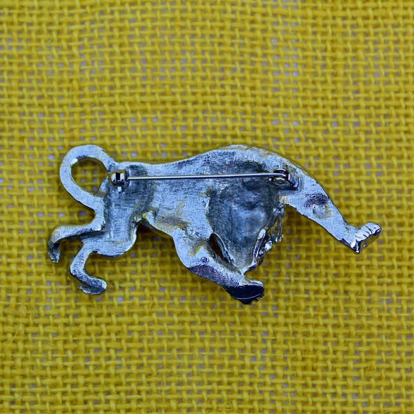 Silver Rhinestone Leopard Brooch
