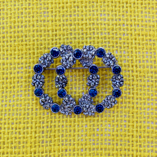 Dark Blue Double Wreath Brooch