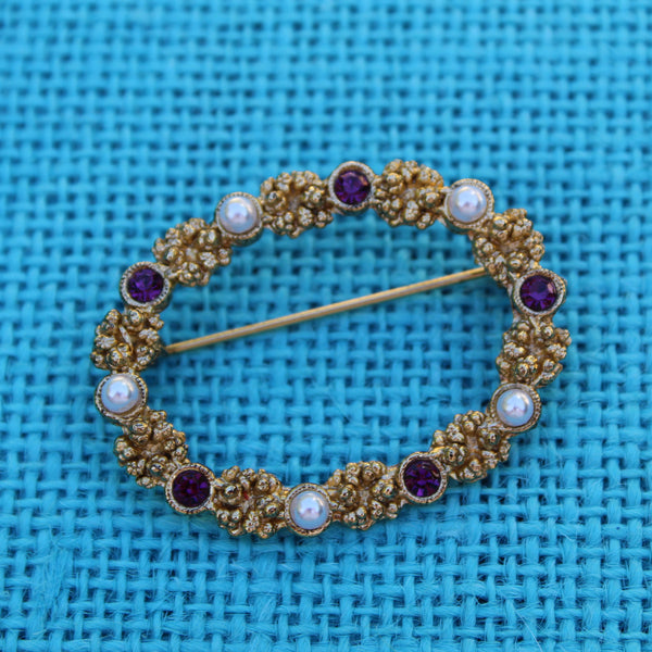 Purple and Pearl Wreath Brooch