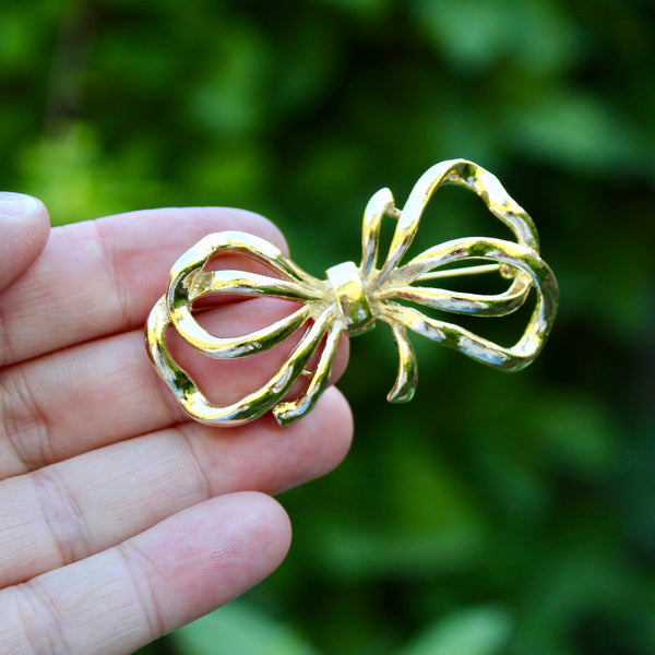 Gold Double Bow Brooch