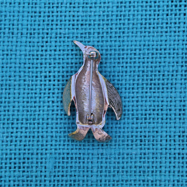 Silver Rhinestone Penguin Brooch